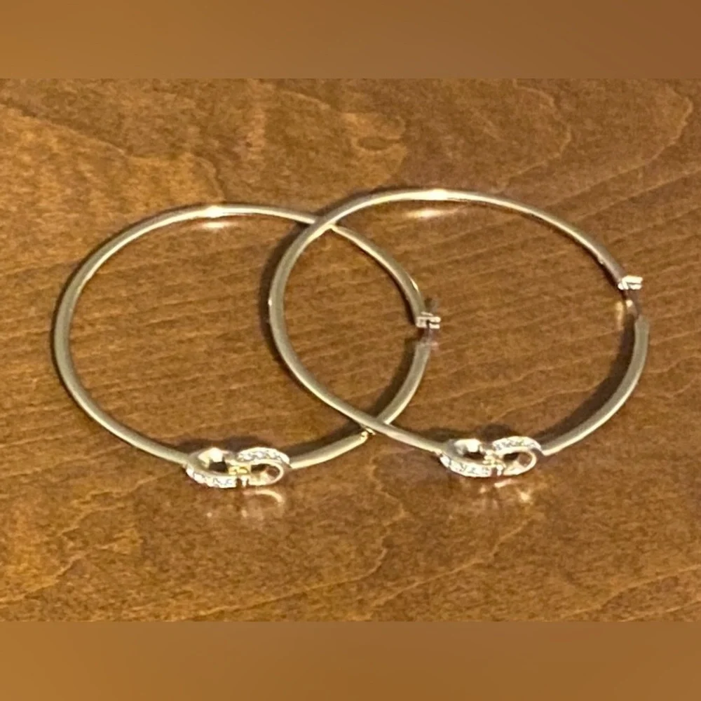 1BJ: COACH Signature “C” Brass & Crystal Hoop Earrings, EUC - Picture 4 of 11